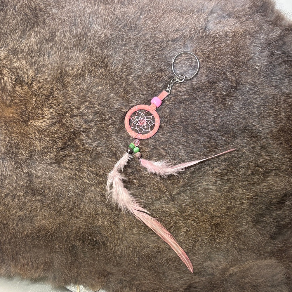 Pink Dreamcatcher Keychain with Tiger eye crystals